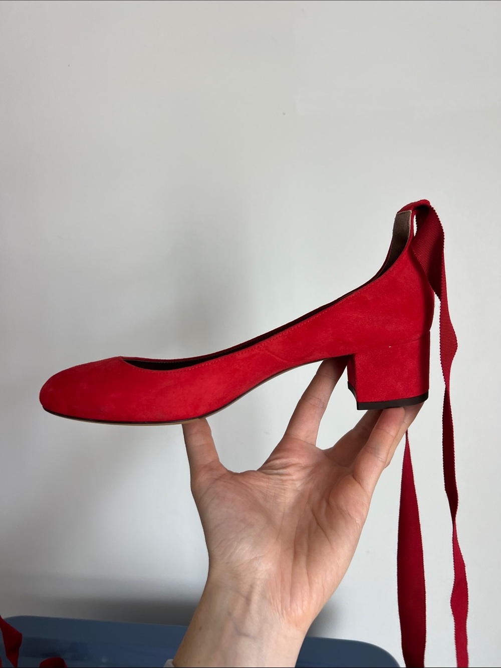 Tabitha Simmons red suede block low heels with ribbon wrap around ankle bows 38 - Picture 14 of 16